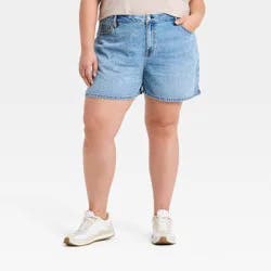 Women's High-Rise Split Hem Jean Shorts - Ava & Viv™ Medium Wash 24