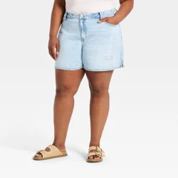 Women's High-Rise Split Hem Jean Shorts - Ava & Viv™ Light Vintage Wash 26
