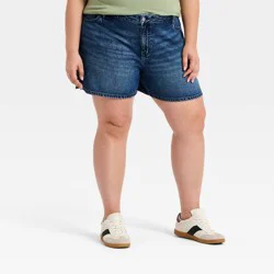 Women's High-Rise Split Hem Jean Shorts - Ava & Viv™ Dark Wash 18