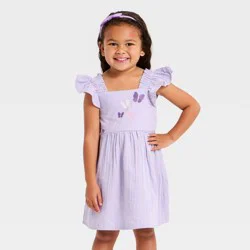 Toddler Girls' Butterfly Embroidered Woven Gauze Dress - Cat & Jack™ Purple 12M