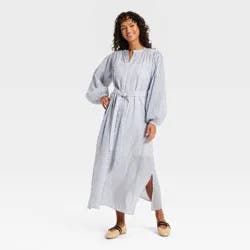 Women's Flounce Long Sleeve Collared Neck Maxi Shirtdress - Universal Thread™ Navy Blue S