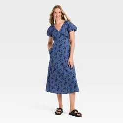 Women's Puff Short Sleeve Midi Sundress - Universal Thread™ Dark Blue Floral M