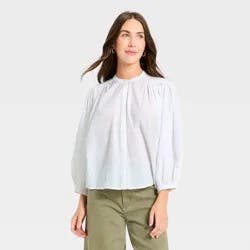 Women's Puff Long Sleeve Banded Collar Neck Blouse - Universal Thread™ White S