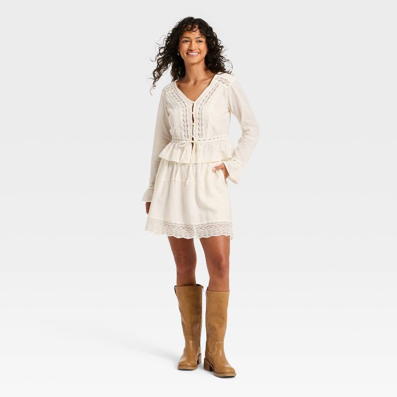 slide 3 of 3, Women's Lace Mini A-Line Skirt - Universal Thread™ Cream XS, 1 ct