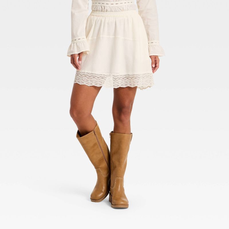 slide 1 of 3, Women's Lace Mini A-Line Skirt - Universal Thread™ Cream XS, 1 ct