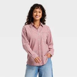 Women's Long Sleeve Collared Striped Button-Down Shirt - Universal Thread™ Red L