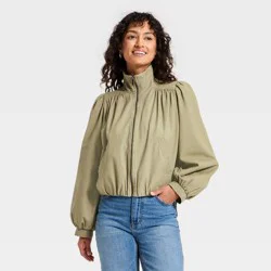 Women's Cropped Femme Twill Bomber Jacket - Universal Thread™ Tan XL