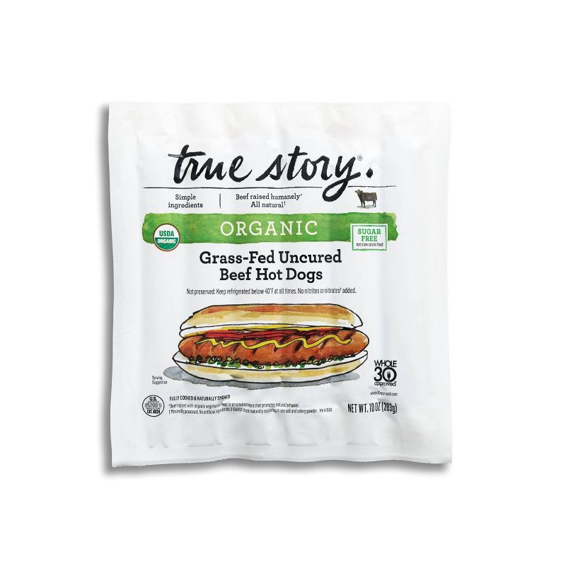 slide 1 of 4, True Story Organic Grass Fed Beef Hot Dogs - 10oz/6ct, 6 ct; 10 oz