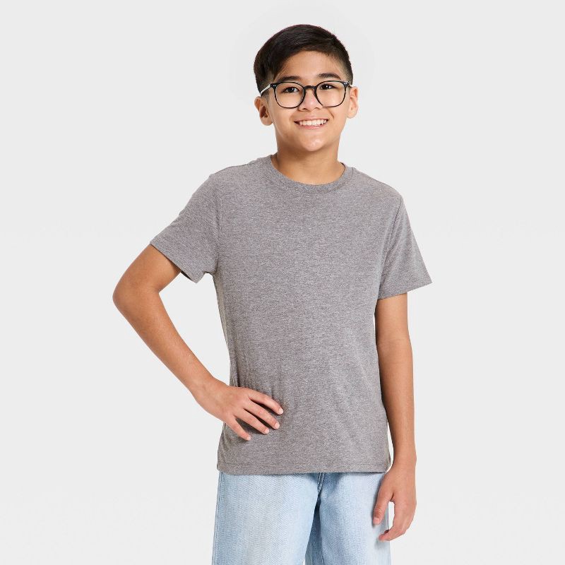 slide 1 of 3, Boys' Short Sleeve Solid T-Shirt - Cat & Jack™ Heather Gray L, 1 ct