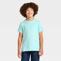 Boys' Short Sleeve Pocket T-Shirt - Cat & Jack™ Light Aqua Blue M