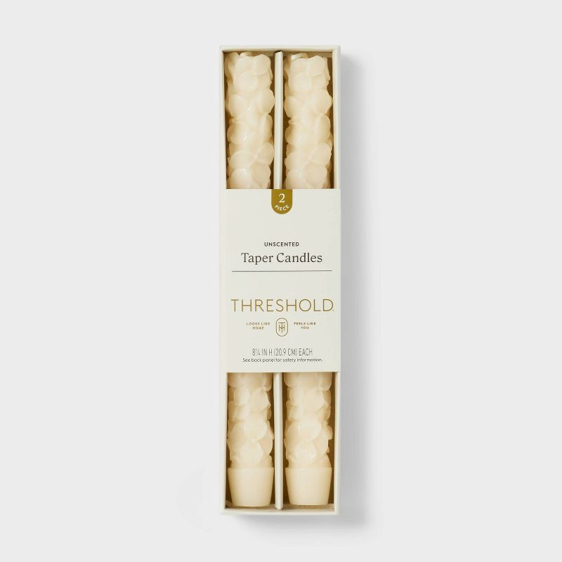 slide 1 of 3, 2pk Hydrangea Floral Shaped Taper Candle Set White - Threshold™, 2 ct