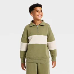 Boys' Fleece Rugby Striped Quarter Zip Sweatshirt - art class™ Sage Green S