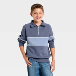 Boys' Fleece Rugby Striped Quarter Zip Sweatshirt - art class™ Blue S