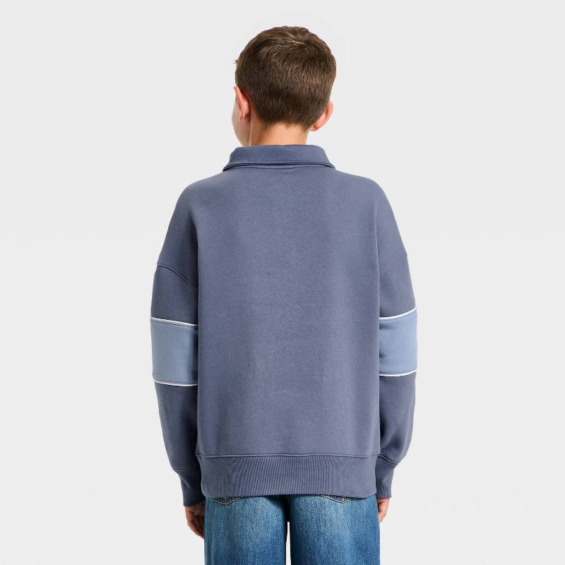 slide 2 of 3, Boys' Fleece Rugby Striped Quarter Zip Sweatshirt - art class™ Blue M, 1 ct