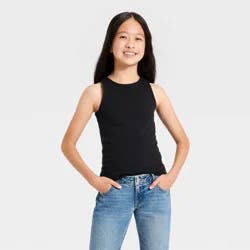 Girls' High Neck Super Soft Tank Top - art class™ Black S
