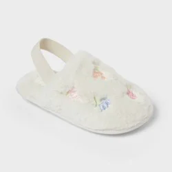 Toddler Embroidered Flower Slippers - Cat & Jack™ Ivory 9T-10T