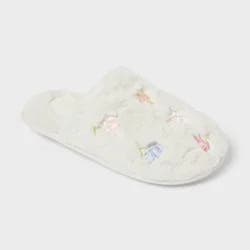 Kids' Embroidered Flower Slippers - Cat & Jack™ Ivory 13-1