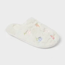 Kids' Embroidered Flower Slippers - Cat & Jack™ Ivory 4-5