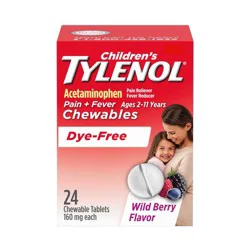 Children's Tylenol Pain Reliever + Fever Reducer Chewable Tabelets - Acetaminophen - Dye-Free - Wild Berry - 24ct