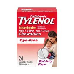 Children's Tylenol Pain Reliever + Fever Reducer Chewable Tabelets - Acetaminophen - Dye-Free - Wild Berry - 24ct