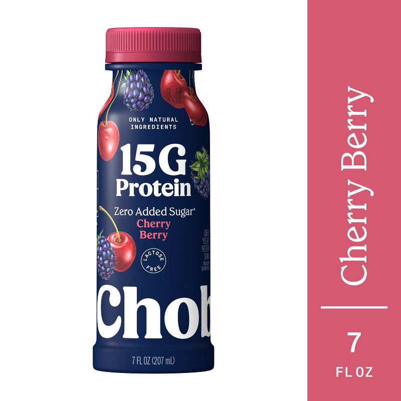 slide 5 of 7, Chobani Cherry Berry Greek Yogurt Drink - 15g Protein 7 fl oz, 15 gram, 7 fl oz