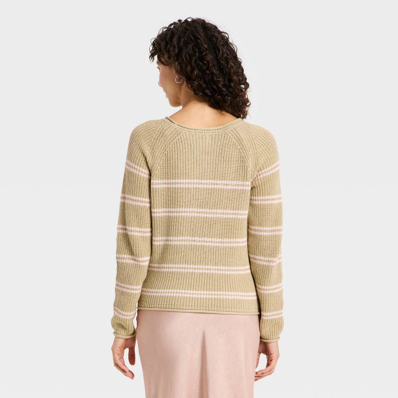 slide 2 of 3, Women's Knit Pullover Sweater - A New Day™ Beige/Pink Striped M, 1 ct