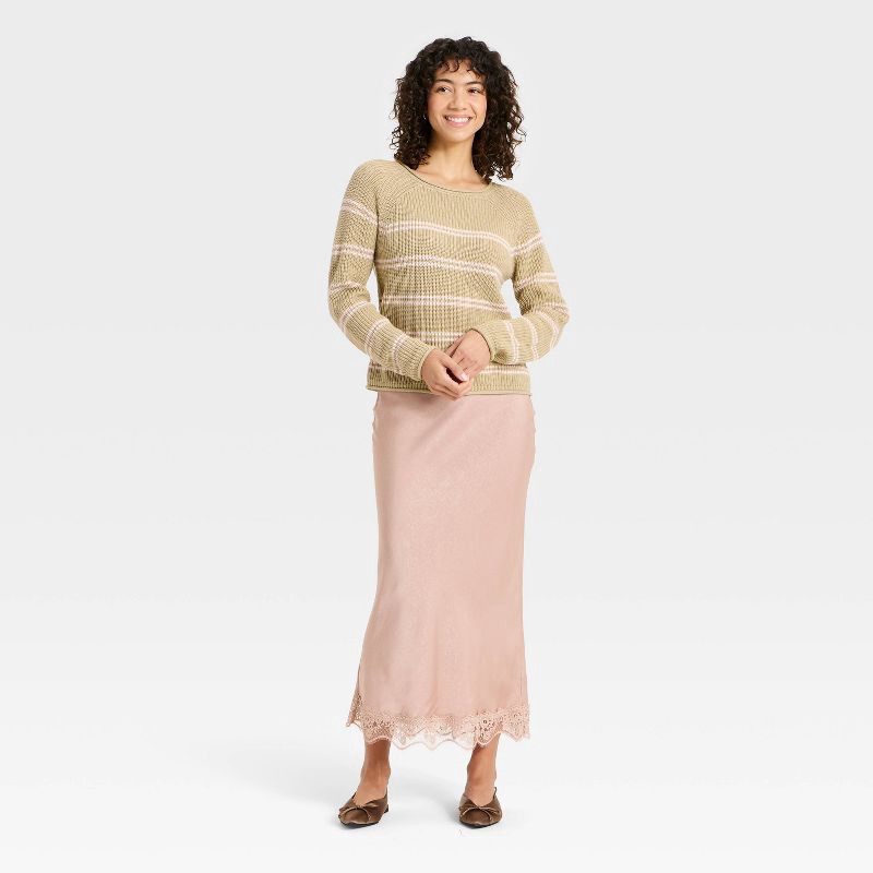 slide 3 of 3, Women's Knit Pullover Sweater - A New Day™ Beige/Pink Striped M, 1 ct
