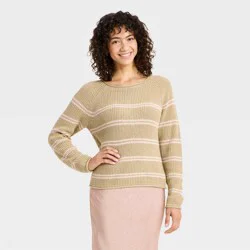 Women's Knit Pullover Sweater - A New Day™ Beige/Pink Striped XL