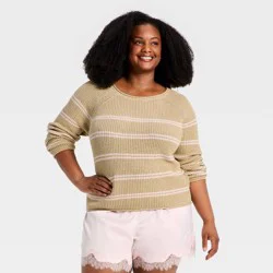 Women's Knit Pullover Sweater - A New Day™ Beige/Pink Striped XXL