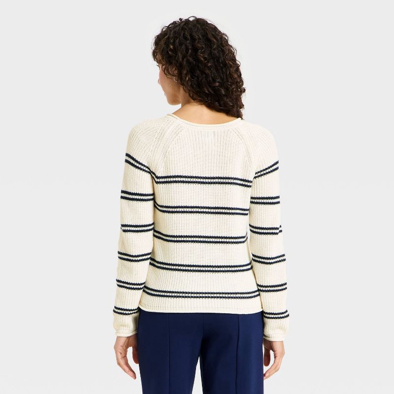 slide 2 of 3, Women's Knit Pullover Sweater - A New Day™ Cream/Navy Striped M, 1 ct
