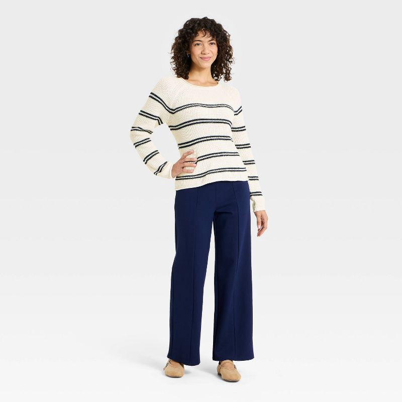 slide 3 of 3, Women's Knit Pullover Sweater - A New Day™ Cream/Navy Striped M, 1 ct