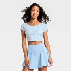 Women's Seamless Cropped Short Sleeve Support Top -JoyLab™ Blue Floral XL