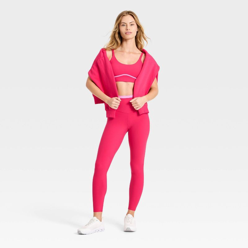 slide 3 of 3, Women's High-Rise Piped 7/8 Leggings - JoyLab™ Red/Pink XS, 1 ct