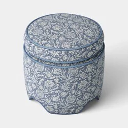 Upholstered Storage Ottoman with Piping Printed Blue Fabric - Threshold™