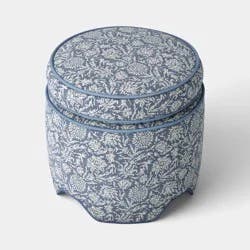 Upholstered Storage Ottoman with Piping Printed Blue Fabric - Threshold™