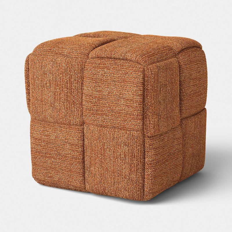 slide 1 of 5, Upholstered Structured Woven Ottoman Burnt Orange - Threshold™, 1 ct