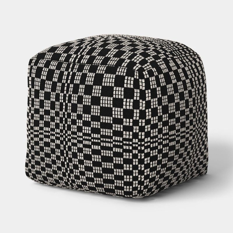 slide 1 of 4, Square Bean Filled Pouf Distorted Checkered Black and White - Room Essentials™, 1 ct