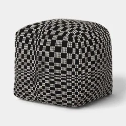 Square Bean Filled Pouf Distorted Checkered Black and White - Room Essentials™