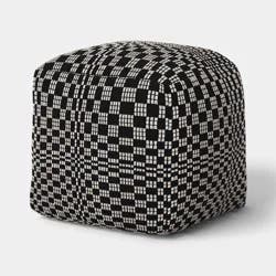 Square Bean Filled Pouf Distorted Checkered Black and White - Room Essentials™