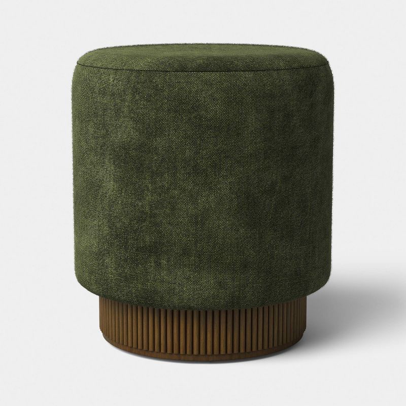 slide 1 of 4, Upholstered Drum Ottoman with Lifting Storage Olive Green - Threshold™, 1 ct