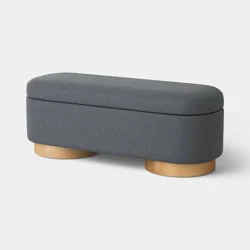Upholstered Chenille Storage Bench with Wood Finish Legs Slate Graphite - Threshold™