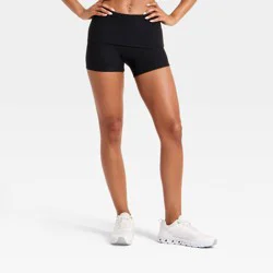 Women's Foldover Waistband Bike Shorts 3" - JoyLab™ Black XXS