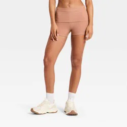 Women's Foldover Waistband Bike Shorts 3" - JoyLab™ Light Brown XXS