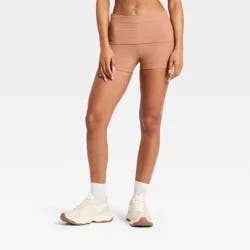 Women's Foldover Waistband Bike Shorts 3" - JoyLab™ Light Brown M