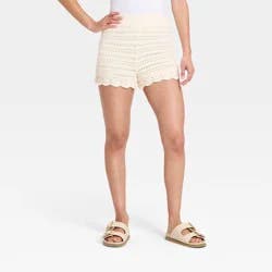Women's Openwork Sweater Pull-On Shorts - Universal Thread™ Cream XS