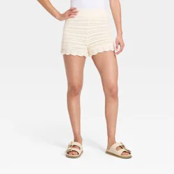 Women's Openwork Sweater Pull-On Shorts - Universal Thread™ Cream L