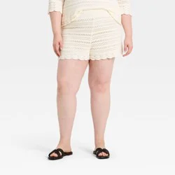 Women's Openwork Sweater Pull-On Shorts - Universal Thread™ Cream XXL