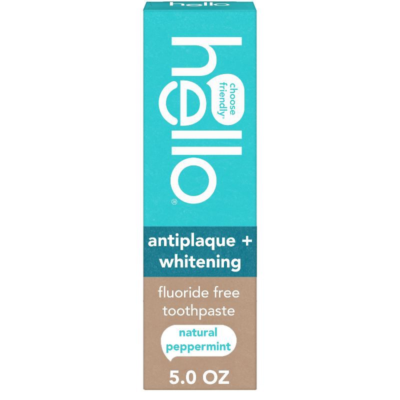 slide 1 of 15, hello Antiplaque and Whitening Fluoride Free Toothpaste - Natural Peppermint - 5oz, 5 oz