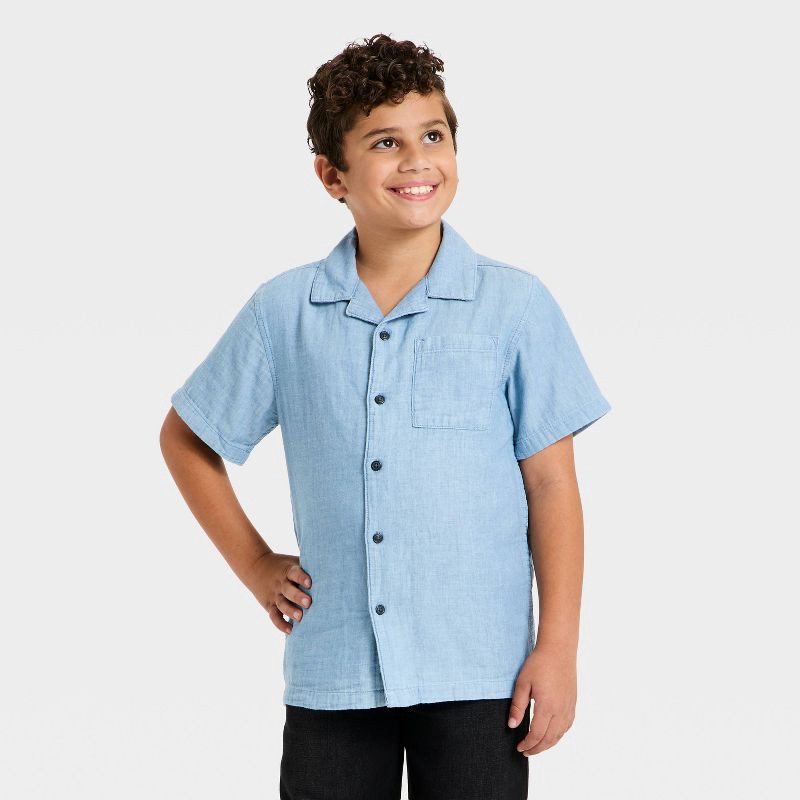 slide 1 of 3, Boys' Short Sleeve Woven Button-Down Shirt - Cat & Jack™ Blue M, 1 ct