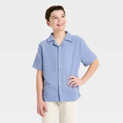Boys' Short Sleeve Woven Button-Up Shirt - art class™ Blue S